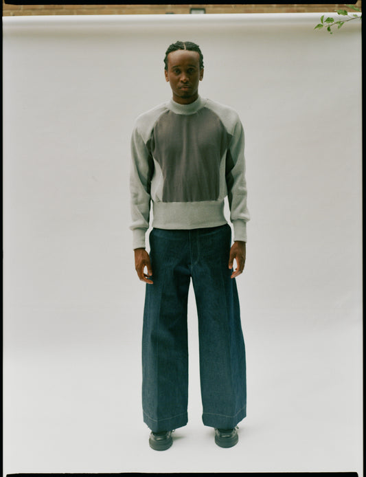Cropped Ribbed / Jersey Jumper in grey