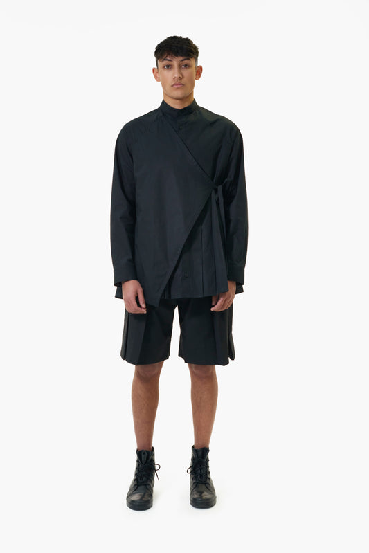 Mens Pleated Shirt In Black